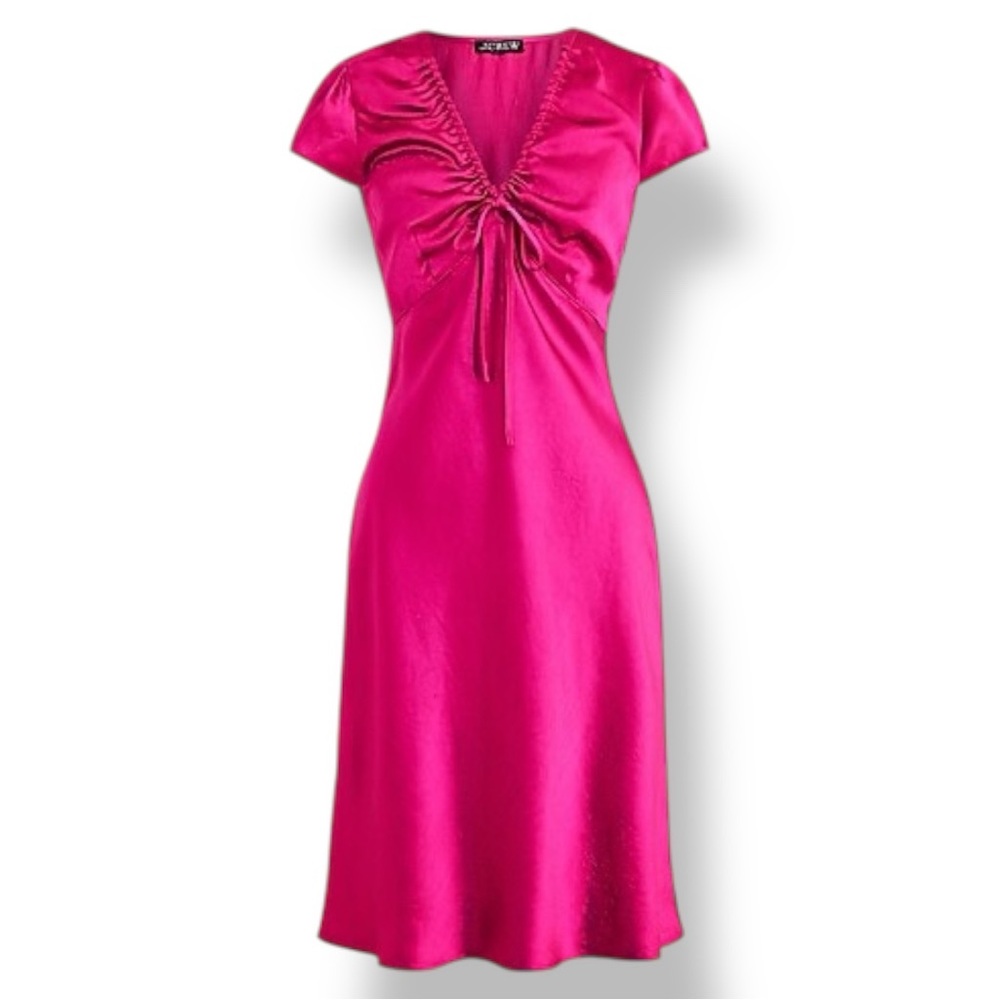J Crew Vibrant Pink Short-sleeve slip dress in textured satin | size 10